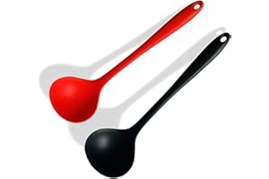 CHENKEE Cuchara de Silicona, 2 Piezas de Cuchara de Sopa de Silicona con Mango Largo (Negro, Rojo)