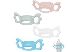 BABBBLISIO 4 Pcs Mam Bottle Handless,Silicone Wide-Neck Baby Bottle Handles Set,Encourages Baby Accessories for Mam Handles for Bottles,Colourful Feeding Baby Bottle Holder