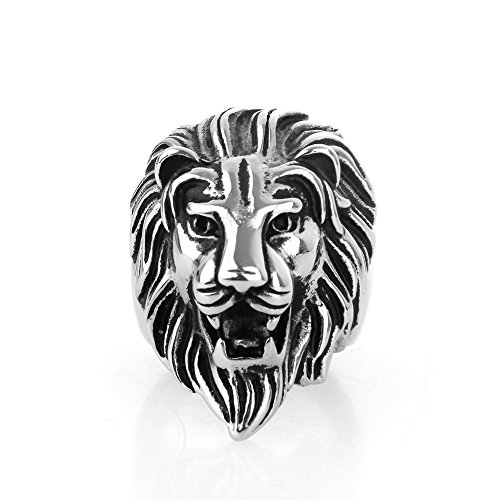 COPAUL Bijoux Bague Homme Lion Head,Acier Inoxydable Anneaux,Couleur Argent,Taille 54