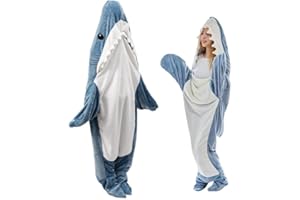 DONGQI Koc z rekinem dla dorosłych, super miękka przytulna flanelowa bluza z kapturem, rekin, śpiwory, do noszenia polarowy koc z rekinem, kombinezon z rekinem（L）