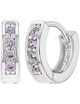 In Season Jewelry Mädchen Kinder Säuglings - Ohrringe Creolen XS Winzig Rhodiniert Rosa Kristall 0.69cm