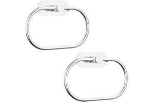EOLAX Portasciugamani da bagno, autoadesivo, montaggio a parete, in acciaio inox, accessori hardware senza foratura, moderno portasciugamani rotondo, set da 2 pezzi, Cromato