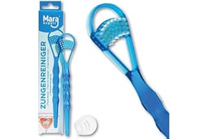 MARA EXPERT Raschietto per la lingua per la pulizia della lingua (2 in 1) I Spazzola per la lingua professionale per combattere l'alito cattivo I Rimuove rapidamente e facilmente la placca della lingua