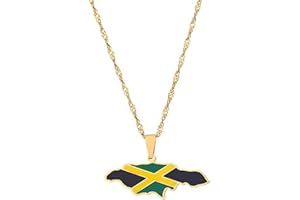 QKEOISUD Jamaica Map and Flag Necklace for Women Men,Personalized Trendy Hip-Hop Pendant Sweater Chain,Stainless Steel Map Jewelry Accessories