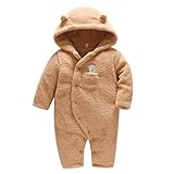 Baby-Baumwolle Spielanzug mit Kapuze, mit einem netten Bärenmuster und eine kleine Tasche auf der Vorderseite.