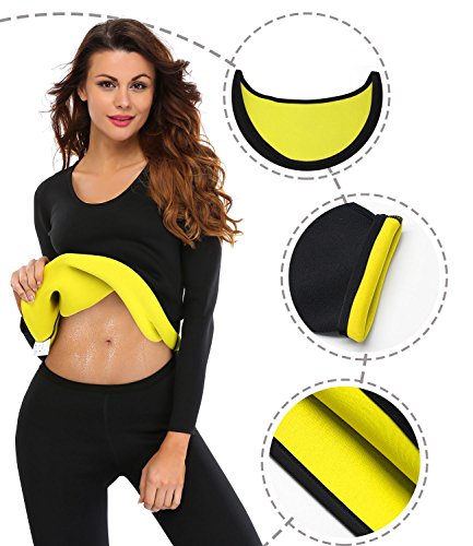 SEXYWG Damen Neopren Schlankheitskur Sauna Schwitzt T-Shirt Lange Ärmel Schwarz - 5