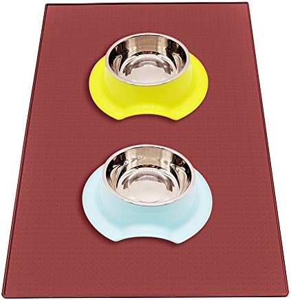 Sanzang 19*11.5" Pets Place Mat, Waterproof Silicone Non-slip Feeding Mat for Dog, Cat (M(19"*11.5"), Wine Red)