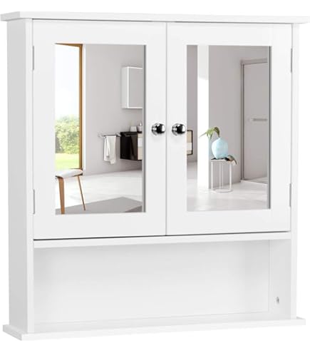 Armadio Da Bagno VASAGLE Con Specchio - Mobile Da Parete, 2 Ante, Ripiano Regolabile, Bianco - Foto 12