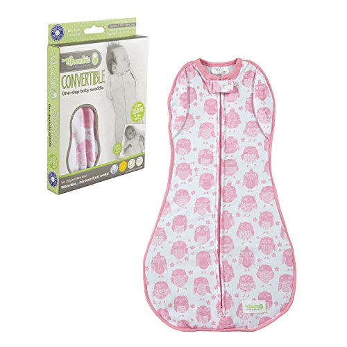 Woombie Convertible Swaddle (0 - 3 Months, Pink Owls)