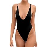 SHEKINI Costume da Bagno Donna Intero Profondo Scollo a V Backless High Cut Perizoma Monokini Un Pezzo Brasiliana Spiaggia Be