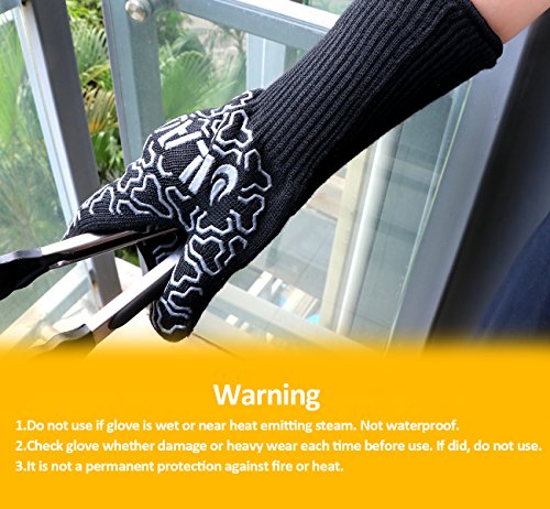 Grillhandschuhe Premium bis 500 °C Grill Ofenhansschuhe ilauke Kamin Backen Hitzebeständige Handschuhe aus Kevlar-Nomex Gewebe EN407 2er extra lang für extreme Sicherheit gratis 100 Einweg Handschuhe - 6