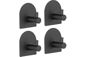 Ibergrif M34451B, 4 Pièces Crochet Adhésif 3M, Mural de Salle Bains, Accroche Torchon Cuisine, Tableau sans Percer, Autocollant Adhesif Acier Inox, Noir