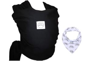 BEBE CALIN Écharpe de portage bebe, Porte-bébé de qualité. Echarpe coton élastique - OFFERT: Bavoir 100% coton - Echarpe de portage confortable pour bébés et nouveau-nés. Inclus sac de rangement. (NOIR)