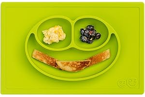 ezpz Happy Mat (Lime) - 100% Silicone Suction Plate with Built-in Placemat for Toddlers + Preschoolers - Divided Plate - Dishwasher Safe - 24 Months+
