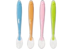 KHYYQUA Lot de 4 Cuillère à soupe avec embouts en silicone souple,Cuillère En Silicone Pour Bébé, Parfait pour l'Alimentation et le Sevrage de Bébé,Convient Aux Bébés De Plus De 1 Mois
