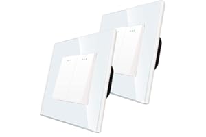 2 paquetes CNBINGO Cambio de Botón Rocker Interruptores con puntos de tela fluorescentes, panel de pared Blanco de cristal moderno, interruptor de doble, interruptor de 2 bandas de 2 vía, 10A 250V