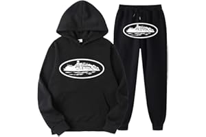 ENJMEIAO Corteiz Survêtement Sweat à Capuche et Pantalon 2 Pièces Homme Femme Rétro Doublure en Velours Hip Hop Casual Hoodie Sweatshirt et Pantalon de Jogging