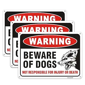 Showbellia 3 Pack Beware of Dog Sign, Metal Aluminum Dog Warning Signs, Reflective UV Protected Waterproof Fade Resistant - Easy Mounting Outdoor Use for Fence Gate Window (10
