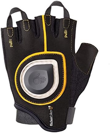Flickerbiker LED Turn Signal Bike lights in cycling gloves, Gyroscope operating, no buttons, Innovative bike turn signals,Half Finger Anti-Slip, Gel Pad, Waterproof, Made in EU (Black/Yellow, X-Large)