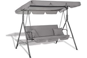 Springos Luna - Columpio de jardín con toldo, con cojín, banco del columpio para 3 personas, alto x ancho x profundo: 150 x 170 x 110 cm, color gris