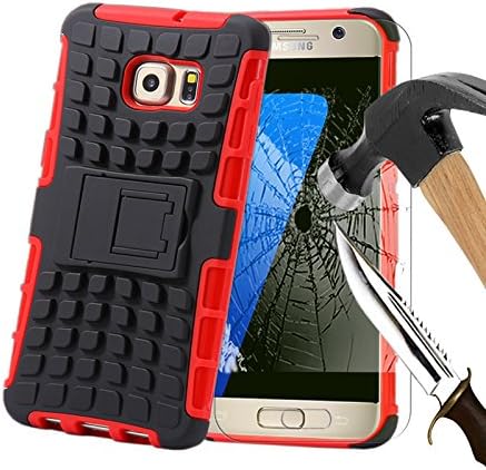 For Samsung Galaxy S8 Plus, Armor Case Tough Rugged Shock proof Armorbox Dual Layer Heavy Duty Carrying Hybrid Hard Slim Protective Case For Galaxy S8 Plus (with Kickstand) + Tempered Glass Screen Protector-Red