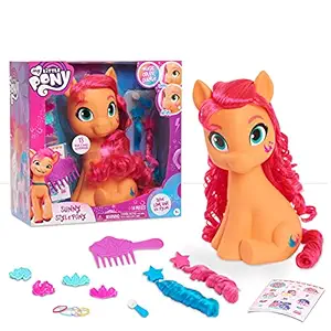 My Little Pony Sunny Starscout Styling Head, Color Change, 14-Pieces Include Wear and Share Accessories, Pink, Hair Styling for Kids, by Just Play