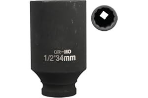 FortuneGlobe douille 34mm 1/2" 12 pans, douille a choc 1/2 34mm Acier Chrome-Molybdène CR-MO(Black)