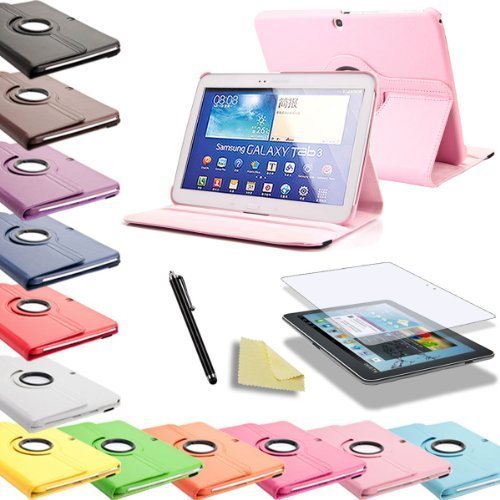 3in1 SET 360° Tab3 10.1 Schutzhülle + Folie + Pen Samsung Galaxy Tab 3 P5200 P5210 P5220 Tasche Etui (Rosa)