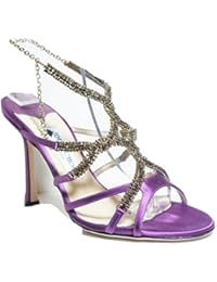 Jimmy Choo Music - Sandalias de vestir para mujer púrpura Purple Satin & Golden Beads 37 (4.5 UK)