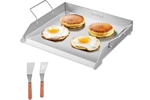 VEVOR Plaque de cuisson en acier inox, plaque de four rectangulaire universelle à dessus plat, 448 x 370 mm, batterie de cuisine familiale portable à gaz avec poignée, pour camping, fête de talonnage
