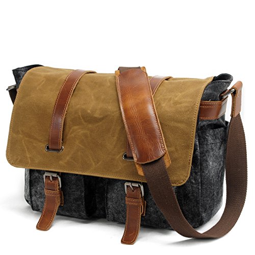 YANGYANJING Waterdicht Vintage Canvas leer Messenger Bag Schoudertas Aktetas Schoudertas 14 inch Laptoptas notebooktas van Canvas en leer