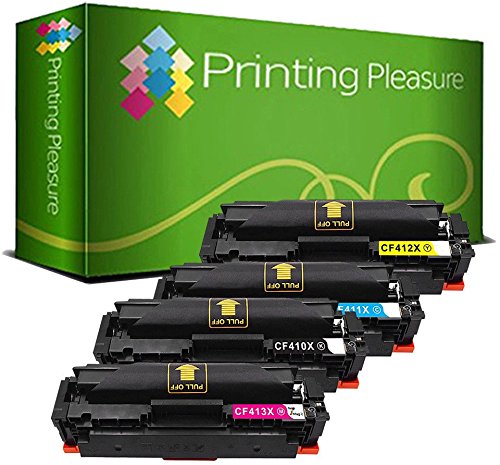 Printing Pleasure 4 Compatibles CF410X CF411X CF412X CF413X 410X Cartouches de Toner pour HP Color Laserjet Pro M477fdn M477fdw M477fnw M452dn M452nw M452dw - Noir/Cyan/Magenta/Jaune, Grande Capacité