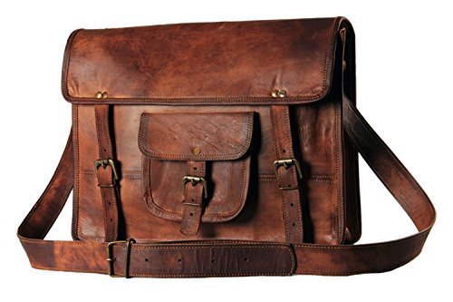 HandmadeCart Original Naturlich Leder Vielseitige Umhäng Tasche (für 15" Laptop/Macbook) Vintage Braun Schulter Aktentasche für Männer und Frauen