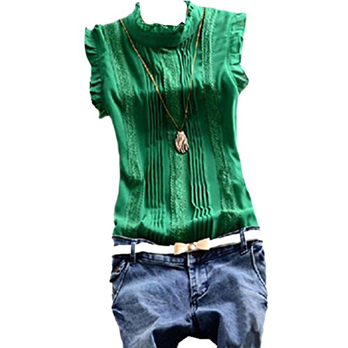 ELFIN® Lady Women Lace Border Sleeveless Shirt(Green/Small)