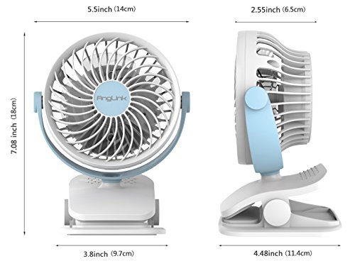 AngLink mini USB Clip Ventilator mit Batteriebetrieben mini Tischventilator Fan | 4 Geschwindigkeitsmodi, Beliebige Rotation | PC, MAC, Notebook optimal für den Schreibtisch, Kinderwagen, Rollstuhl, Schlafzimmer, Camping (Blau/Weiß) - 3