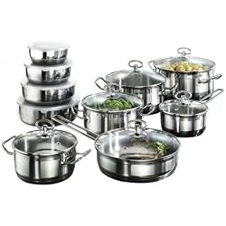 Karcher 121008 Batterie de Cuisine Jasmin (20 pièces, avec couvercles en Verre et saladiers, Convient aux plaques à Induction), INOX