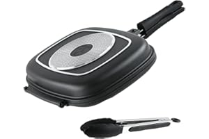 Stone&Stone Doppia Griglia Bistecchiera Rettangolare 32x25 padella Fornetto professionale | Qualità TEDESCA| Super Antiaderente | 2 Bistecchiere Separabili | Induzione Gas | chiusura ermetica + pinza