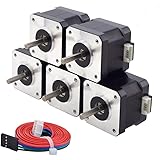 STEPPERONLINE Motore passo-passo 5 pezzi Nema 17 bipolare 42Ncm 1.5A 42x42x39mm 4 fili con cavo da 1 m e connettore per stamp