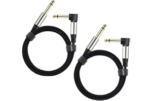 Adoerpai 2-Pack Guitar Cables 1/4 Inch 6.35mm Male to Male Jack Right Angle to Straight Nylon Braided TS Mono Instrument Cable (1m-2 pack)