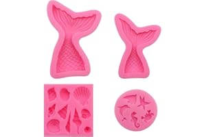 RtottiM Set di 4 stampi in silicone a forma di sirena, fai da te, set di stampi per dolci in 3D, per cioccolato, caramelle, fondente, zucchero