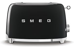 Smeg, Tostapane 2x2 TSF01BLEU, 2 Scomparti da 36mm, 6 Livelli di Doratura, Funzione Riscaldamento, Scongelamento e Bagel, Espulsione Automatica del Pane, Cassetto Raccoglibriciole, 950W, Nero