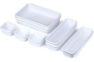 LIVIVO 8pc Interlocking Drawer Organiser Set – Versatile White Plastic Storage Trays for Desk, Makeup, Jewellery, Clothing and Home Drawer Organisation