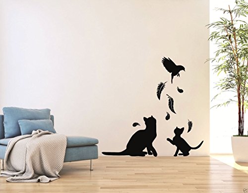 tjapalo® GR-pkm22 Wandtattoo Kinderzimmer Wandtatoo Katze spielende Katzen (B58xH36 cm)