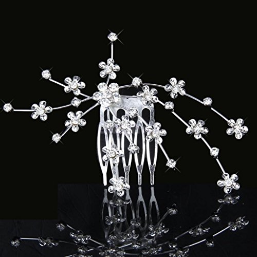Musuntas Brautschmuck Haarkamm Haarschmuck Perlen warm Weiß Kristall klar Blumen Strass kämmen Tiara - 2