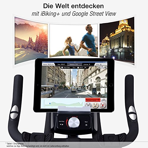 Sportstech Profi Indoor Cycle SX400 mit Smartphone App Steuerung + Google Street View, 22KG Schwungrad, Armauflage, Pulsgurt kompatibel – Speedbike in Studioqualität mit flüsterleisem Riemenantrieb – Fahrrad Ergometer bis 150 KG - 3