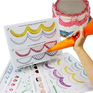 SHENCHI 23Pcs/Set Cake Icing Piping DIY Practice Drawing Board Template Paper Decor Practice Template Paste Fondant Decorating