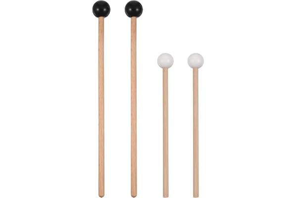Classicseali 2 stycken träklubbor, xylofonklubbor trä, 15 cm och 26 cm | Xylofonmallar, slagpinnar med björkhandtag, vit (15 x 1,8 cm) & svart (26 x 2,5 cm)