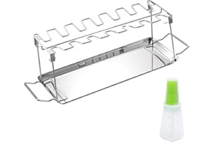 MEETOZ tainless Steel Vertical Roaster Stand & Drip Pan,Chicken Leg Wing Rack,for Chicken Legs, Wings, Drumstick with Drip Tray for Smoker Grill or Oven(14-Slot)
