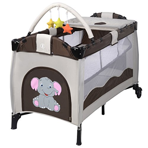 FDS Baby Infant Travel Bed Cot Furniture Baby Playpen with Toys Playmat (Cofffee)