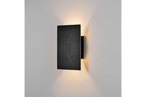 OUGLRES Ougles Lampada Da Parete In Legno, Applique Nera Per Interni Con Interruttore, Lampada Da Notte Vintage a Led Bianco Caldo, Applique Moderno Per Camera Da Letto Soggiorno Corridoio, Scala, 8w, 1pack